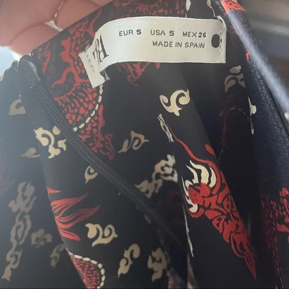 Zara, silky, mini dress! Gorgeous navy blue, red and neutrals throughout. - Picture 3 of 3